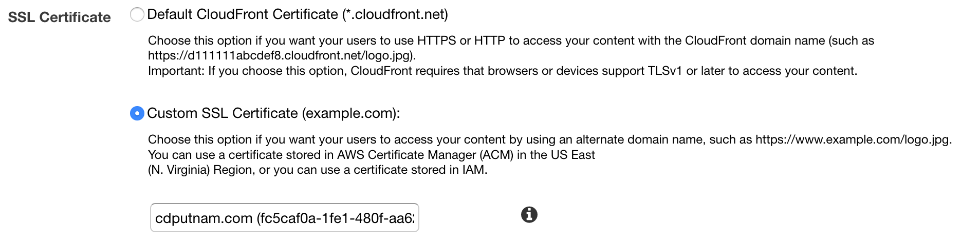 CloudFront SSL Certificate Option