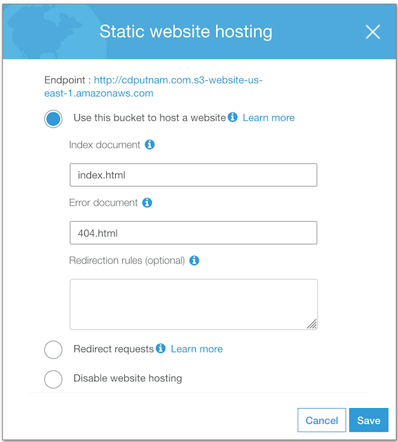 S3 - Static Website Settings